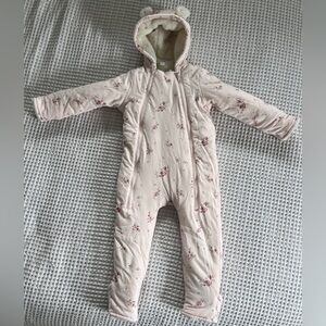 Baby Gap Hooded Sherpa Zip-up One Piece, 18-24 mo., light pink floral